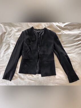 Theory Black Wool + Silk Collarless Blazer